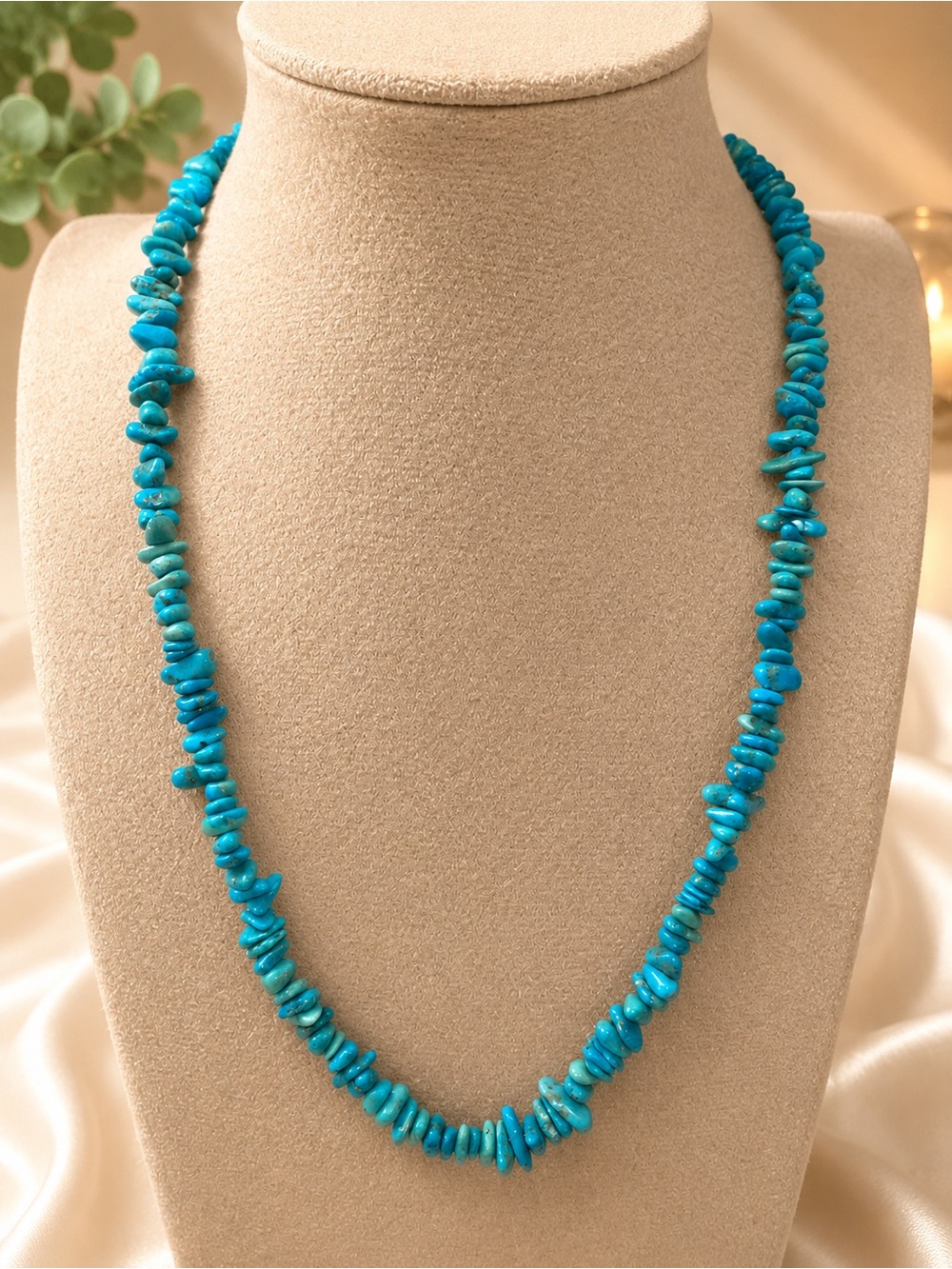 Turquoise Chip Bead Necklace - Blue Statement Jewelry